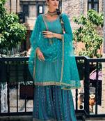 blue georgette sharara with net dupatta