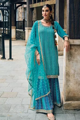 blue georgette sharara with net dupatta