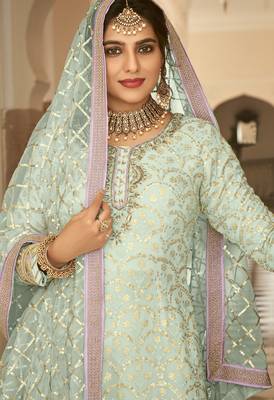 blue georgette sharara set with embroidery design 2