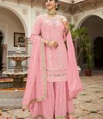 pink georgette sharara suit with embroidered work