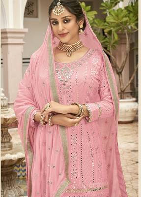 pink georgette sharara suit with embroidered work 2
