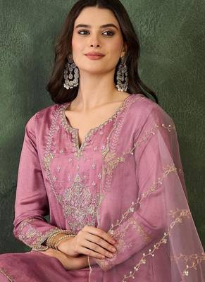 Women's  Embroidery Work Viscose Silk Fabric A-line Kurta Sharara and Dupatta Set 2