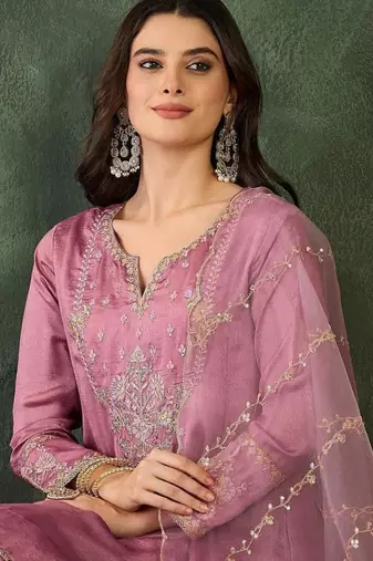 Women's  Embroidery Work Viscose Silk Fabric A-line Kurta Sharara and Dupatta Set