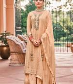Pure georgette party wear sharara in beige color with embroidery work