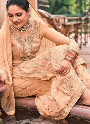 beige georgette embroidery sharara suit 2