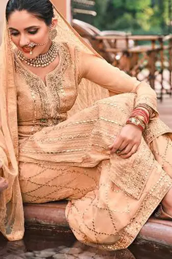 beige georgette embroidery sharara suit
