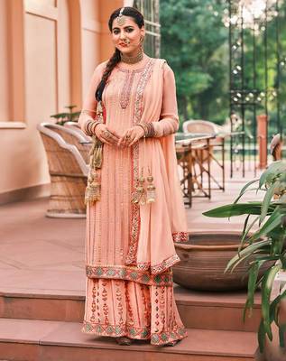 peach georgette embroidery sharara suit 1