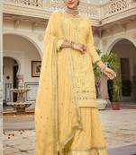 yellow pure georgette suit with embroidery