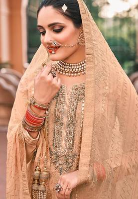 beige georgette embroidery sharara suit 3