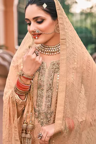 beige georgette embroidery sharara suit