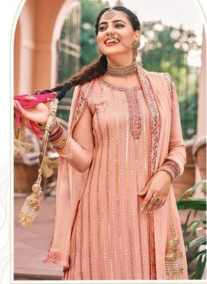 peach georgette embroidery sharara suit 2