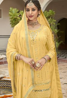 yellow pure georgette suit with embroidery 2