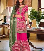 pink georgette sharara set with embroidered work