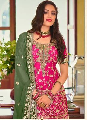 pink georgette sharara set with embroidered work 2