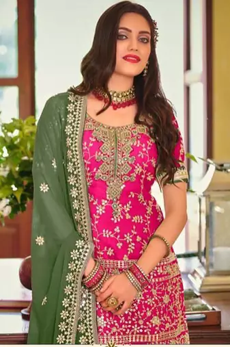 pink georgette sharara set with embroidered work