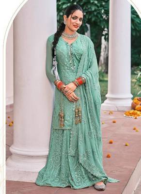 sea green georgette embroidery sharara suit 1