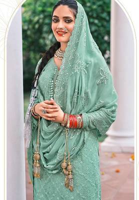 sea green georgette embroidery sharara suit 2