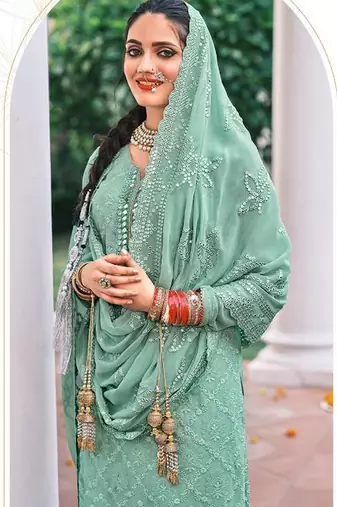 sea green georgette embroidery sharara suit