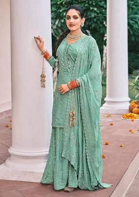 sea green georgette embroidery sharara suit 3