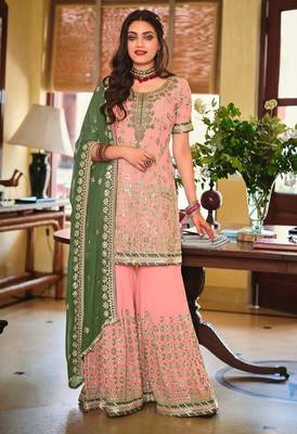 peach georgette sharara set with embroidered work 1