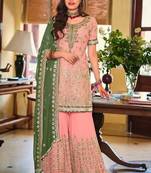 peach georgette sharara set with embroidered work