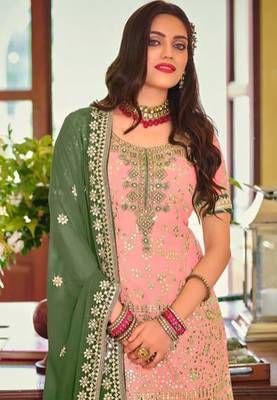 peach georgette sharara set with embroidered work 2