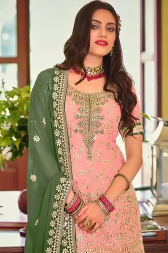 peach georgette sharara set with embroidered work