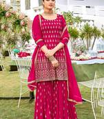 pink georgette sharara suit with embroidery