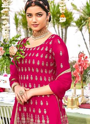 pink georgette sharara suit with embroidery 2