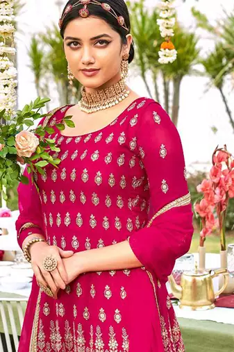 pink georgette sharara suit with embroidery