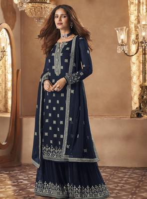 blue georgette party sharara suit set 1