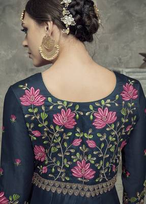 blue silk anarkali set with embroidery 3