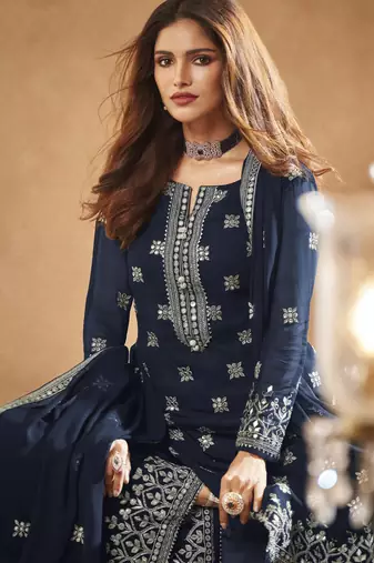 blue georgette party sharara suit set