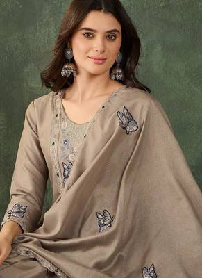 Women's  Embroidery Work Vichitra SIlk Fabric Flared Anarkali Pant and Dupatta Set 2