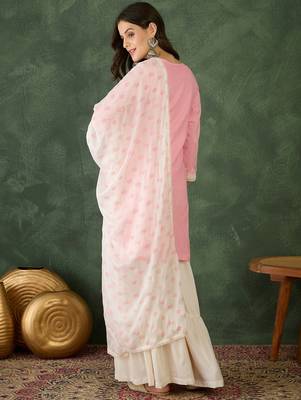 Women's  Embroidery Work Cotton Satin Fabric Straight Kurta Sharara and Dupatta Set 4