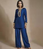 Blue embroidered raw silk co ord set