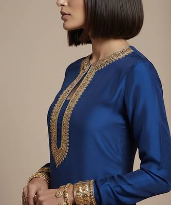 Blue embroidered raw silk co ord set 2