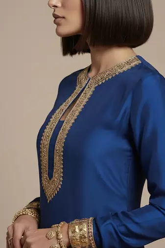 Blue embroidered raw silk co ord set