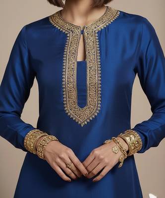 Blue embroidered raw silk co ord set 3
