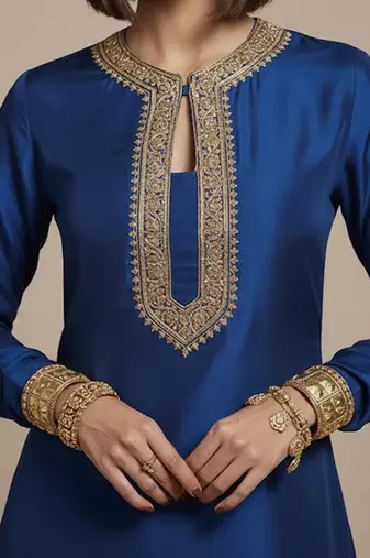 Blue embroidered raw silk co ord set