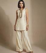 Ivory embroidered raw silk co ord set