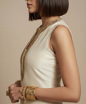 Ivory embroidered raw silk co ord set 3