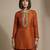 Rust orange embroidered raw silk co ord set
