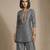 Grey embroidered raw silk co ord set