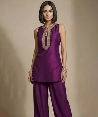 Purple embroidered raw silk co ord set 2