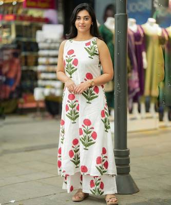 White Floral Print Cotton Flex Co-Ord Set 1