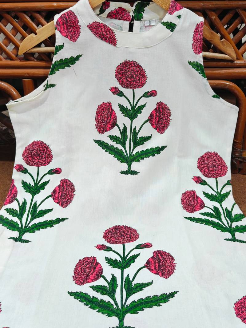 White Floral Print Cotton Flex Co-Ord Set