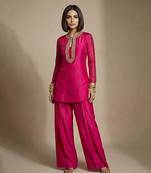 Pink embroidered raw silk co ord set