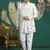 cream computer thread work on art silk 3 peice indo western set for men 