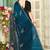 Teal blue half n half satin silk party wear wedding saree with matching blouse piece